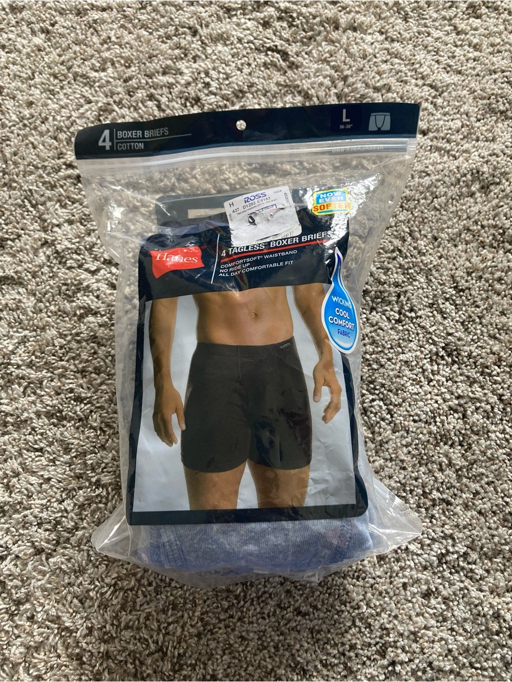 Hanes 4 Pack Tagless Boxer Briefs Comfortsoft Waistband No Ride Up New - Size LG